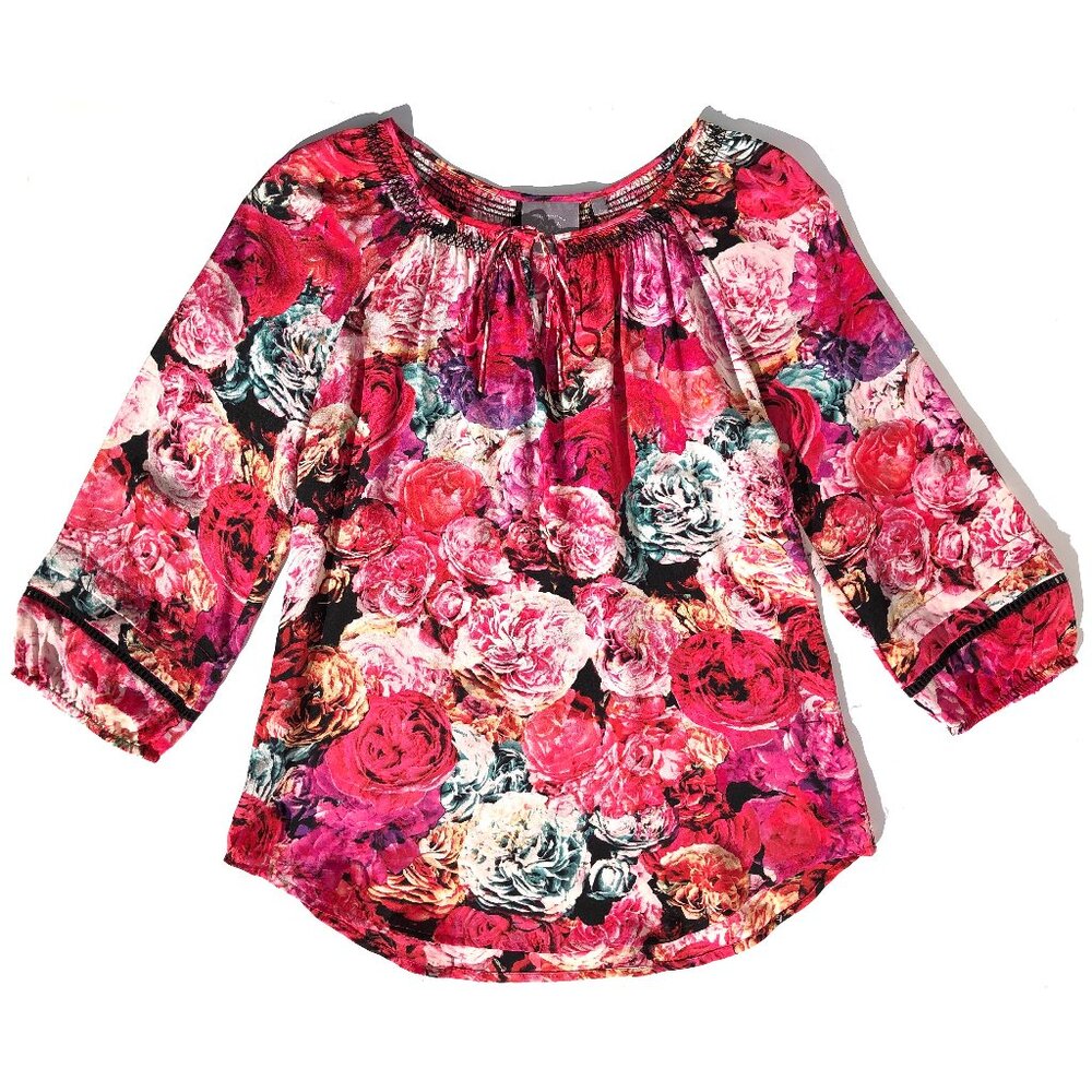 Vanessa Virginia Anthropologie Captured Rose Silk Peasant Top size S pink boho